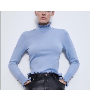 Light Blue Ruffled Women's Top Zara